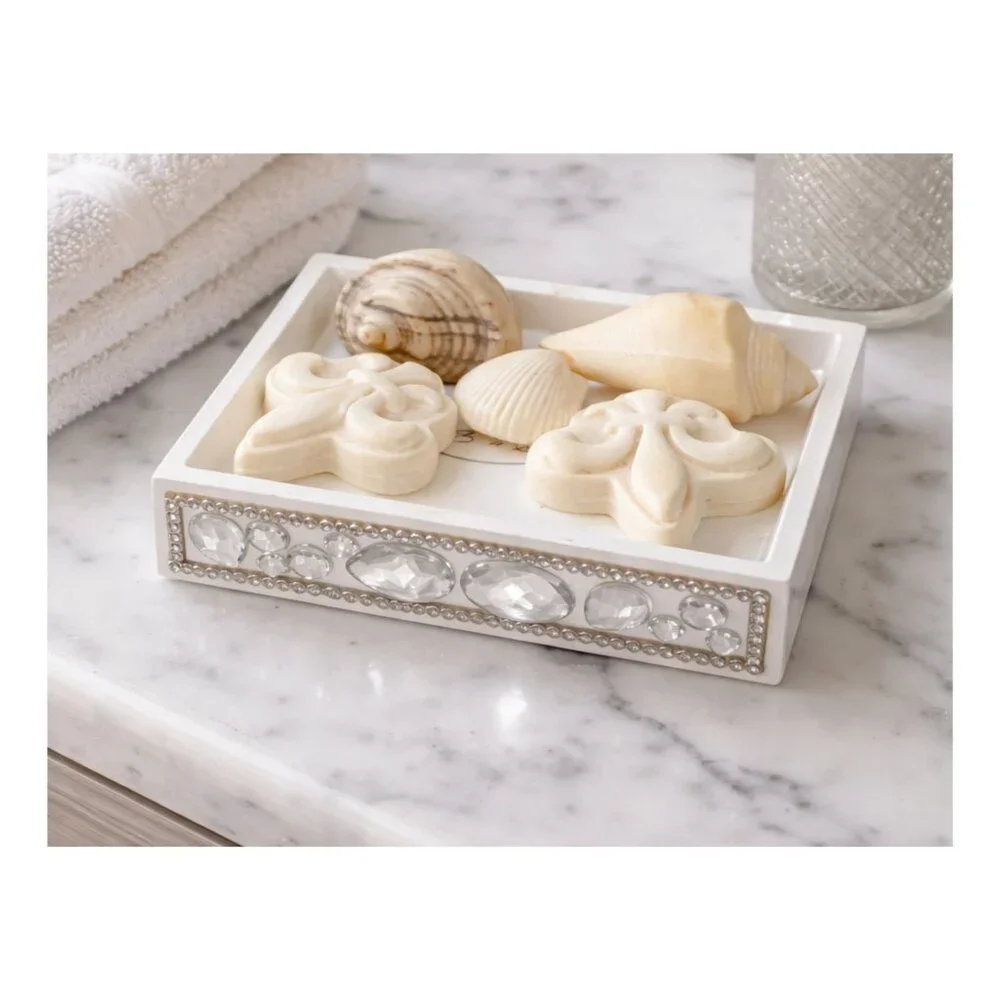 Bella Lux Crystal Soap Dish with Decorative Guest Soaps | Glam Bathroom Vanity